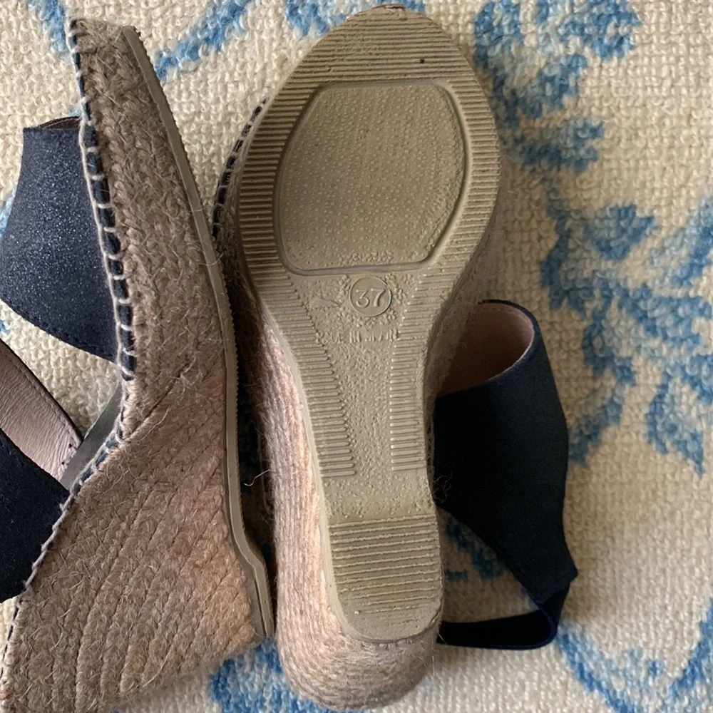 Andre Assous Navy Blue Open-Toe Espadrille Wedges